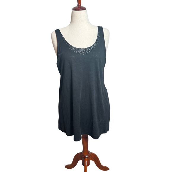 Eileen Fisher Tops - EIleen Fisher linen tunic tank black sequined neckline sleeveless loose fit Sz L